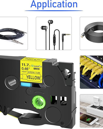 3 Pack Compatible for Brother Ptouch HSe-631 HSe631 HS-631 HS631 11.7mm Black on Yellow Heat Shrink Tube Label Tape use in PT-E300 E500 E550W P750WVP E800W P900 P900W P950NW (0.46''x 4.92ft)