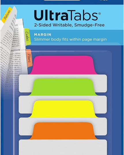 Avery Margin Ultra Tabs, 2.5" x 1", 2-Side Writable, Neon Colors, 24 Repositionable Tabs, 72 Packs (74767)