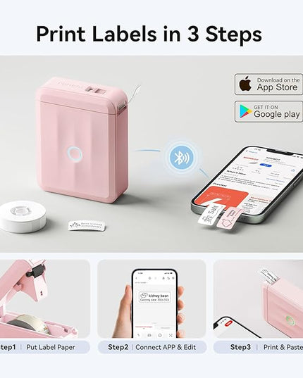 NIIMBOT D110 Upgraded Version Mini Label Maker Machine with Tape, Portable Bluetooth Thermal Printer, Sticker Labeler with Multiple Templates for Office Organization Home Kitchen School, Pink