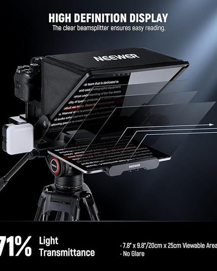 Neewer Teleprompter X14 III with RT113 Remote/App Control, 45° Tilt 14" Beamsplitter All Metal Frame Upgraded Camera Mount QR Plate Compatible with Manfrotto 501PL for iPhone iPad DSLR, Assembly Free