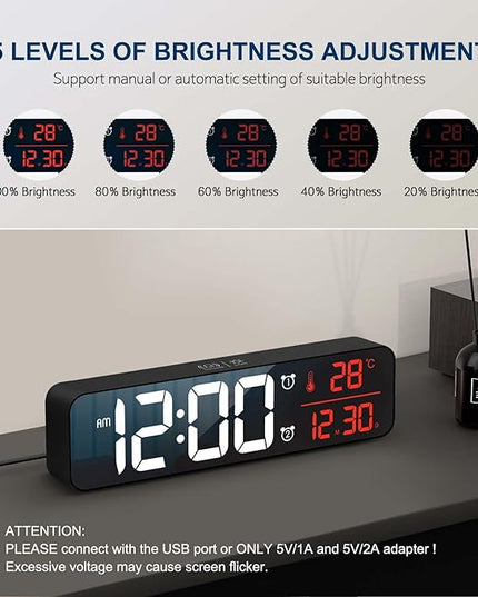 Hournor Digital Clock for Bedroom, Digital Wall Clock for Living Room Decor, Desk Table Clocks, Digital Clock Large Display, Bedroom Smart Alarm Clock for Office Red
