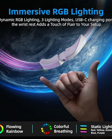 HornsX1 Right-Handed RGB Ergonomic Gliding Palm Rest for Mouse, Wrist Rest Pad, 3 RGB Lighting Modes, Reduce Wrist Pain, Anti-Fatigue, for Gaming/Office Work Casual Use - White, 1 PCS