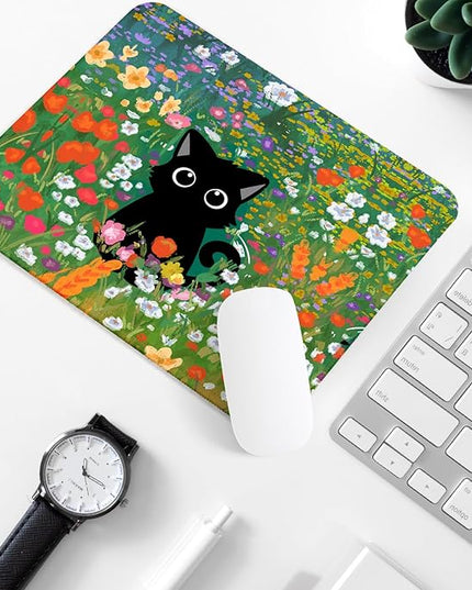 Black Cat Square Mouse Pad,Non-Slip Rubber Base Mouse Pad,Home Office Decoration Desktop Accessory,Laptop Mouse Pad for Office Laptops,9.4x7.8x0.12in
