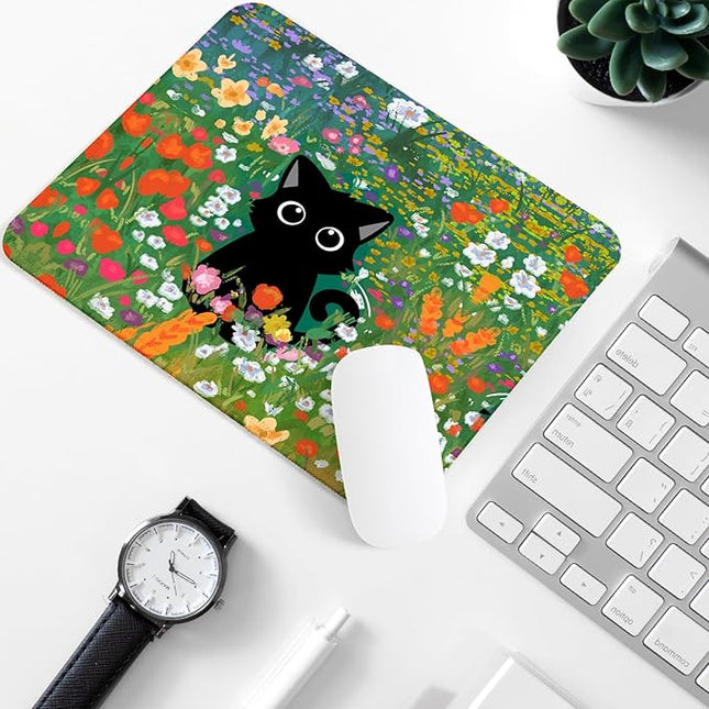 Black Cat Square Mouse Pad,Non-Slip Rubber Base Mouse Pad,Home Office Decoration Desktop Accessory,Laptop Mouse Pad for Office Laptops,9.4x7.8x0.12in