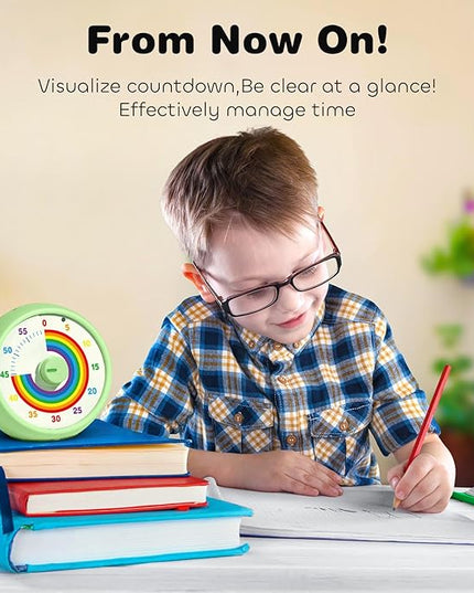Visual Timer for Kids, 60-Minute Countdown Timer for Classroom Office Kitchen, Desk Timer Kids Time Management Tools with Silent Operation, Pomodoro Time Rainbow Pattern (Green)