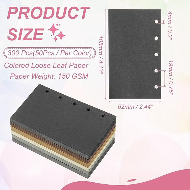 PATIKIL Colored Loose Leaf Paper, 4.1" x 2.5"(A8) 300 Sheets 5 Holes Punched 150GSM Blank Binder Refill Paper Supplies for Office Note Taking Teacher Planner Journal, Classic Colors