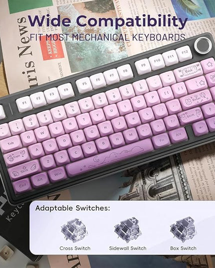 134Keys PBT Keycaps MOA Profile Key Cap for Cherry Gateron MX Switches Mechanical Keyboards Key caps (Butterfly Purple)