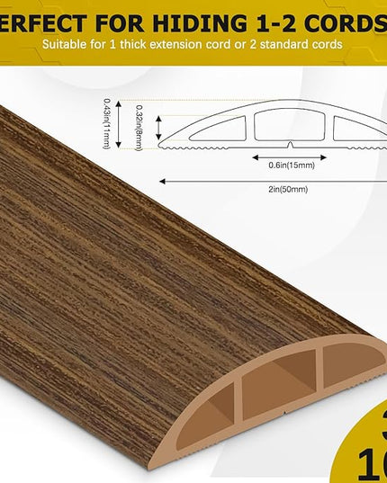 Floor Cord Cover 10FT Cord Covers for Wires on Floor Protect Wires & Prevent Trip Hazards, Easy to Cut for Home, Office, School, Concerts, Cavity W0.6in x H0.32in