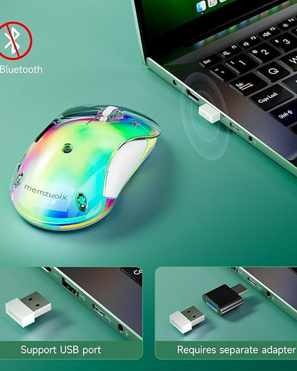 memzuoix 2.4G LED Wireless Mouse, Rechargeable Ergonomic Mouse with Detachable Cover, 1400 DPI Portable Optical Computer Mouse with USB Receiver for Laptop, PC, Desktop and MacBook, 5 Buttons-Green