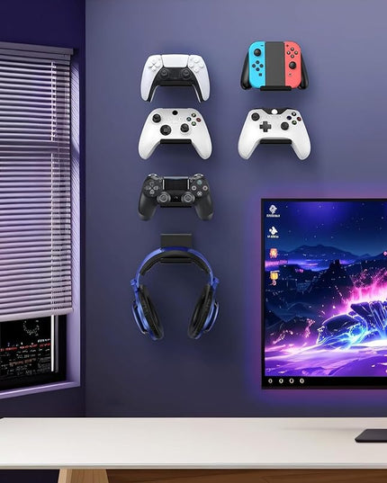 4 Pack Foldable Controller Wall Mount Holder, Xbox Controller Stand , Compatible with Xbox Switch, Adhesive/Screw,Remote Accessories, Keyboard Holder,Wall Mount Storage, Headphone & Headset Hanger