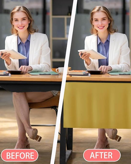 Icegrey 44" Under Desk Privacy Panel with Cable Management Organizer Net Self-Adhesive Modesty Panel for Cord Organizer Pockets and Desk Skirt for Home Office or Standing Workstation, Yellow