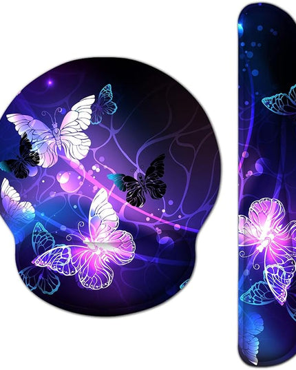 RICHEN Keyboard Wrist Rest and Mouse Pad with Wrist Support, Memory Foam Set for Gaming and Office, Comfortable & Lightweight for Easy Typing & Pain Relief (White Butterflies)