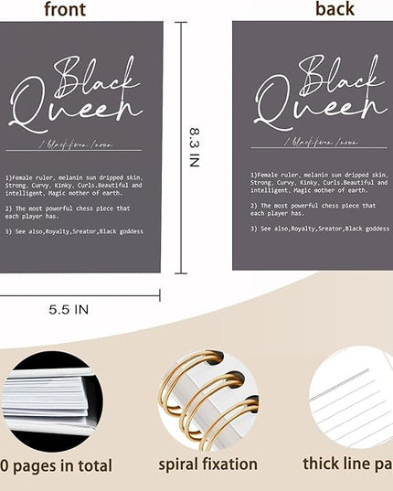 QUICQOD Black Queen Definition Notebooks,Journaling Notebook Gifts for Women Black Teacher Friend,Inspirational Positive Hardcover Spiral Notebook 5.5x8.3(Gray)