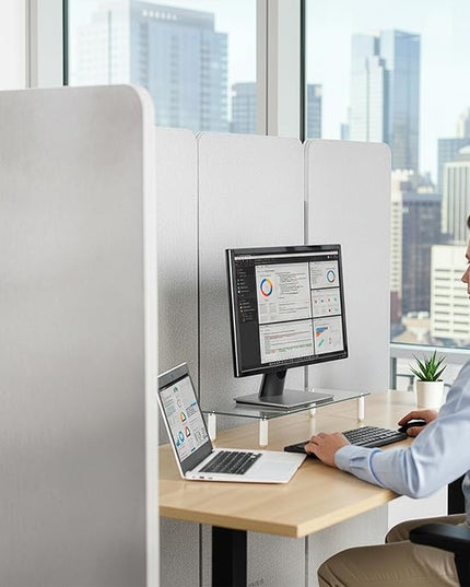 VIVO Freestanding 145 x 66 inch Privacy Panel System, Cubicle Divider, Acoustic Wall Partition, x6 24 inch Panels, Gray, PP-KIT-T145G