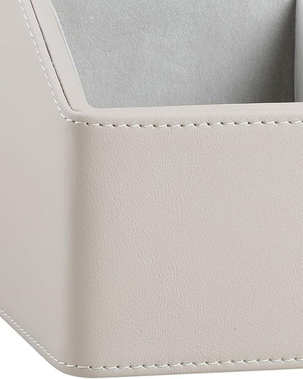 MEIBOOCH PU Leather Desk Organizer, Luxury Remote Control Holder for Home, Office Desk Accessories Table Caddy Bedside Nightstand Organizer (Dark Beige)