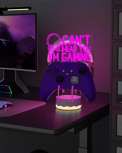 Light Up Headset and Controller Stand, 16 Colors 3D LED Lights Gamepad Headphone Holder with Remote Control, Game Controller Hanger for All Universal Gaming PC Accessories