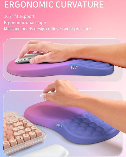 Hokafenle 2in1 Combination, Wave Keyboard Wrist Rest and Ergonomic Curvature Mouse Pad Wrist Support for Relieve Wrist Pain, Filled with Soft Cushion Memory Foam, Gradient Blue Purple