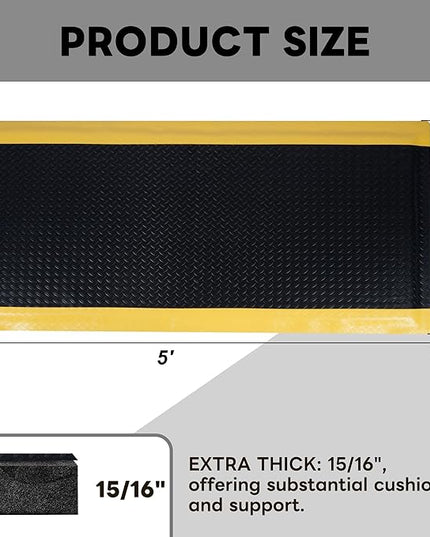 Nisorpa Anti Fatigue Mats Industrial 2' x 5' Ergonomic Standing Mat 15/16" Extra Thick Kitchen Mats for Standing Heavy Duty Commercial Diamond Plate - Safety Support for Leg & Back Pain