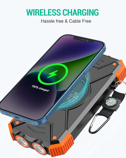 BLAVOR Solar Power Bank 10,000mAh, Portable Wireless Charger, 20W Fast Charging External Battery Pack with USB C for Cell Phones, Solar Panel Charging with Dual Flashlight for Camping