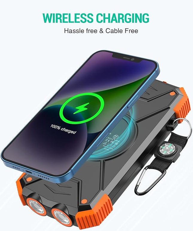 BLAVOR Solar Power Bank 10,000mAh, Portable Wireless Charger, 20W Fast Charging External Battery Pack with USB C for Cell Phones, Solar Panel Charging with Dual Flashlight for Camping