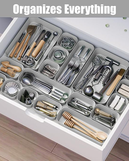 Plastic Drawer Organizers, 10 PCS Drawer Organizer Bins, Bathroom and Vanity Organizer Plastic Tray, Makeup organizer and storage for Makeup, Bedroom, Kitchen Gadgets Utensils and Office (Gray)