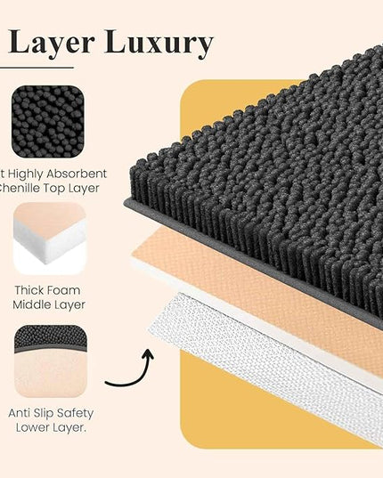 MAYSHINE Plush Shaggy Chenille Bath Mat | Extra Soft, Super Absorbent, Non-Slip Bathroom Rug | Fluffy Microfiber, Area Rug Sets for Bathroom Floor, Kitchen, Living Room | 32"x20" | Grey