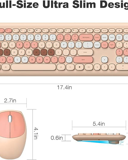 MOFII Wireless Keyboard Mouse Combo, Colorful Compact Full Size Wireless Keyboard and Mouse Set 2.4G Ultra-Thin Sleek Design for Windows, Computer, Desktop, PC, Notebook- Milk Tea Colorful