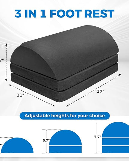 Adjustable Foot Rest for Under Desk at Work,Comfortable Foam Under Desk 3 Height Footrest with Washable Cover, Foot Stools for Office Home Car,Black