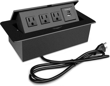 Conference Table Power Outlet PD20W Type-C Fast Charging Pop Up Table Hub Connection Box with 3AC Outlets and USB Port for Conference Room Kitchen Countertop