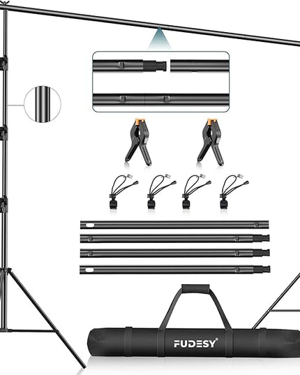 FUDESY Photo Video Studio 10 x 10Ft Heavy Duty Adjustable Backdrop Stand,Background Support System for Photography with Carry Bag, 6 Pcs Clip Clamps