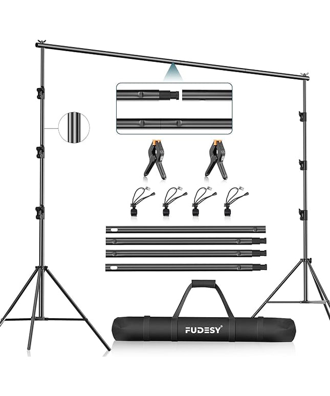 FUDESY Photo Video Studio 10 x 10Ft Heavy Duty Adjustable Backdrop Stand,Background Support System for Photography with Carry Bag, 6 Pcs Clip Clamps