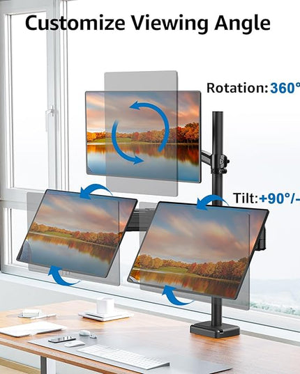 Triple Monitor Mount Fits Max 32" Computer Screen, Holds up to 17.6lbs Each Arm, 3 Monitor Desk Mount, Triple Stand with Tilt Swivel Rotation, VESA Mount 75/100mm
