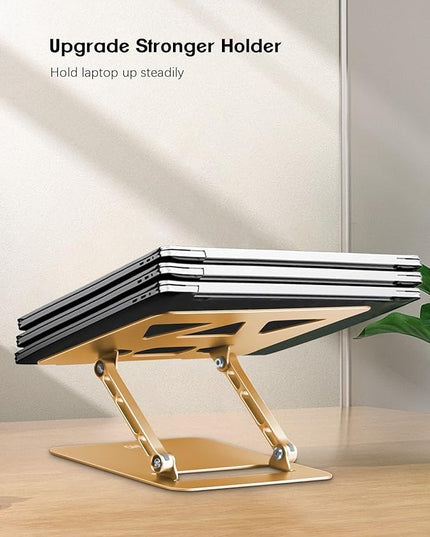 Adjustable Laptop Stand for Desk,Portable Laptop Stand Holder and Riser,Foldable Aluminum Notebook Computer Stands for MacBook Air Pro HP Lenovo Dell Samsung Chromebook, 10-15.6 inch, Gold