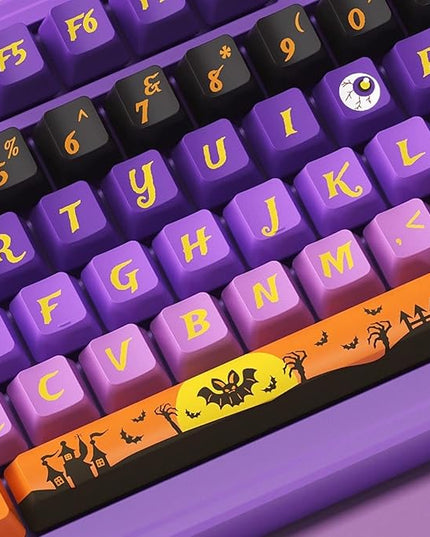 Halloween Theme Purple PBT Keycap, Cherry Profile Cute Key Cap for Mechanical Gaming Keyboard, Dye Sublimation, 126 Keys