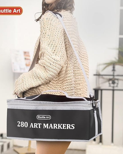 Shuttle Art 280 Colors Dual Tip Alcohol Based Art Markers, 279 Colors Permanent Marker Plus Colorless Blender, Micro-tip Pens, White Highlighter Pens, Marker Bag with Holders for Kids Adult Coloring