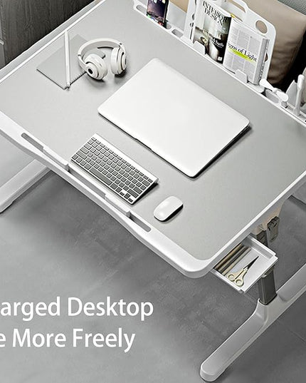 Laptop Desk for Bed, Adjustable Beds Table with USB Charge Port, Foldable Lap top Table with Storage Drawer, Portable Laptops Bed Desk Tray for Eating Working Writing Reading