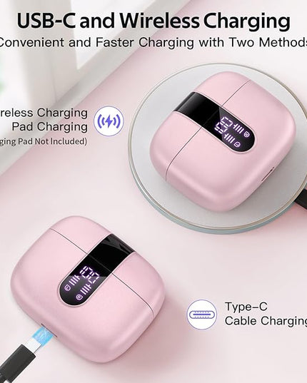 TAGRY Bluetooth Headphones True Wireless Earbuds 60H Playback LED Power Display Earphones with Wireless Charging Case IPX5 Waterproof in-Ear Ear buds with Mic for TV Smart Phone Laptop Computer Sports