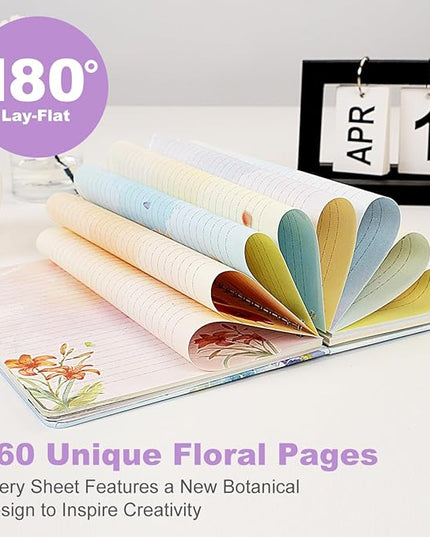 SIIXU Floral Spiral Notebook, A5 College Ruled Journal for Women with 160 Colorful Pages for Poetry, Work Notes & Daily Writing, Blue, Hardcover