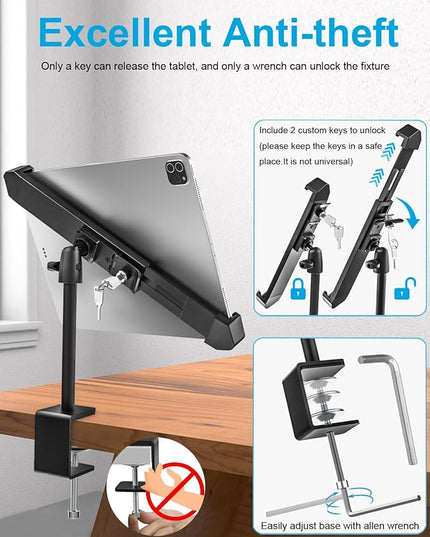 woleyi Anti-Theft Retail Kiosk Tablet Stand - [Dual Security Lock] 360° Swivel Locking iPad POS Stand Holder, for 7-11" iPad Pro/Air/Mini, Galaxy Tab, Surface, for Store Display Office Kitchen Desktop