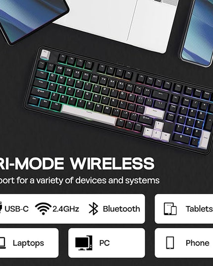 EPOMAKER TH99 Tri-Mode Wireless Mechanical Keyboard with 8000mAh Battery, Hot Swappable Custom RGB Gaming Keyboard with Numpad, Gasket Creamy for PC/Mac/Office (Black, Sea Salt Silent)