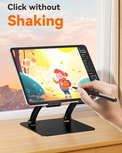 tounee Tablet Holder Stand, Dual Rod Adjustable Aluminum Desktop Stand, Compatible with 4.7-16.9" iPads, Surface Tablets, Portable Monitor, Kindle and More (Black)