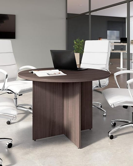 Bush Business Furniture 42-inch Round Conference Table with Wood Base, Circular Meeting Room Desk for 4 Users, Storm Gray