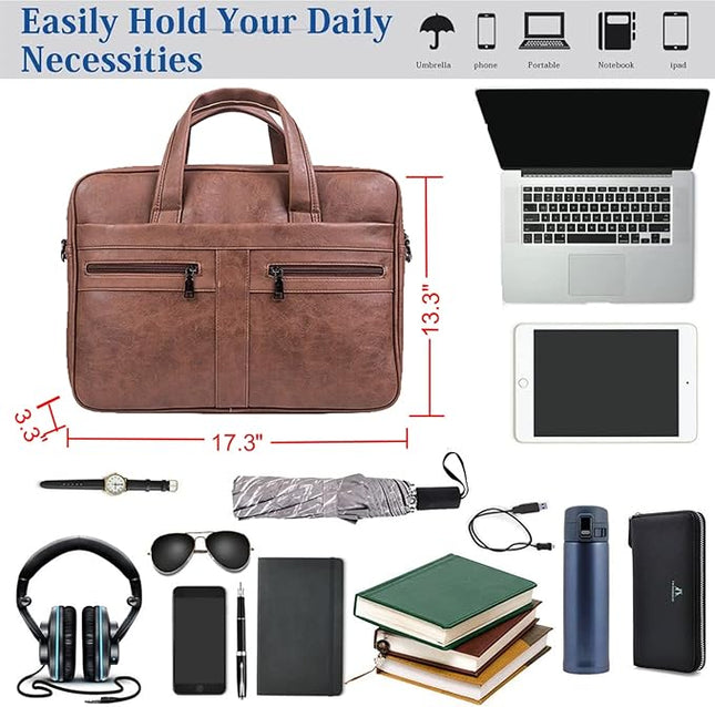 seyfocnia Men's Leather Messenger Bag, Laptop Briefcase Business Satchel Computer