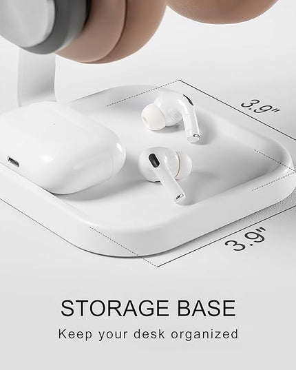 QinCoon Headphone Stand, Curved Headset Stand with Storage Tray, Gaming Headset Holder for AirPods Max, AirPods Max 2, AirPods, AirPods Pro, Beats, Bose, Sony and More (White)