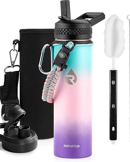 Insulated Water Bottle 20 oz, Triple Wall Vacuum Stainless Steel (Cold for 48 Hrs), Leak Proof & Non-BPA, Kids Water Bottle Jug for School with Straw Spout Lids, Hydrangea