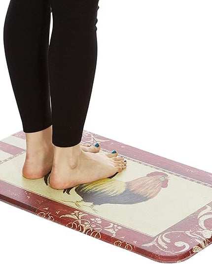 J&V TEXTILES Anti Fatigue Cushioned Comfort Mat, Ergonomically Durable, Supportive, Padded, Thick and Washable, Stain-Resistant, Kitchen, Garage, Office Standing Desk Mats (Rooster)