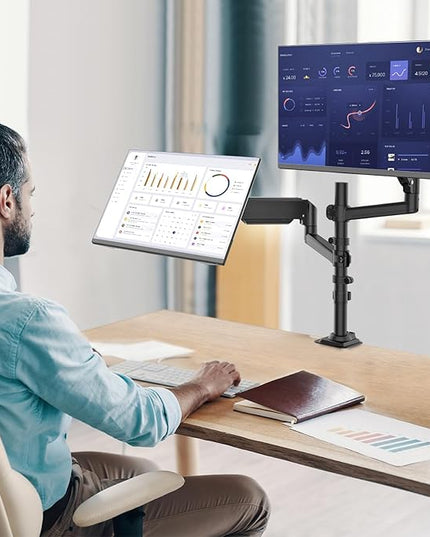 WALI Dual Monitor Mount, 13-32 Inch Adjustable Spring Dual Monitor Arm for Desk Holds Max 19.8 lbs Screens, Swivel Vesa Bracket with C Clamp, Grommet Mounting, Monitor Arms for 2 Monitors (GSDM002)