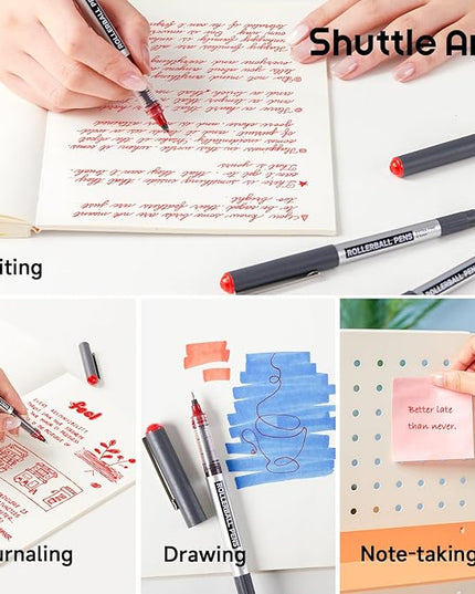 Shuttle Art RollerBall Pens, 25 Pack Red Fine Point Roller Ball Pens, 0.5mm Liquid Ink Pens for Writing Journaling Taking Notes School Office