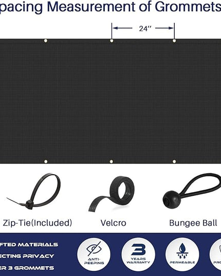 Windscreen4less Privacy Fence Screen Heavy Duty Windscreen Fencing Mesh Fabric Shade Net Cover with Brass Grommtes for Outdoor Wall Garden Yard Pool Deck, 6'x92' Black