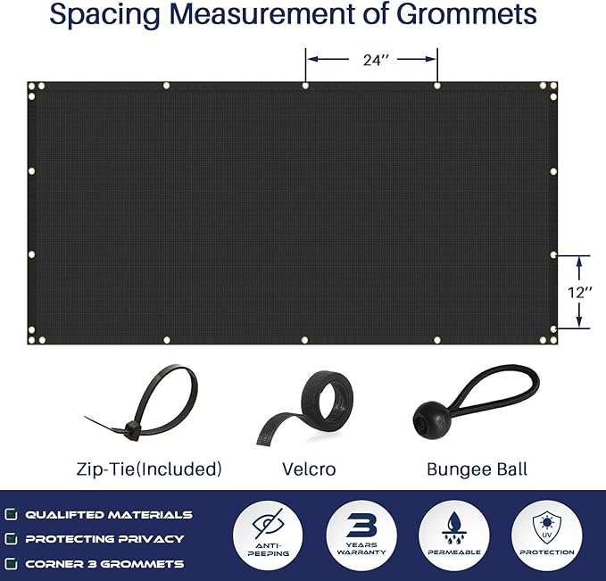 Windscreen4less Privacy Fence Screen Heavy Duty Windscreen Fencing Mesh Fabric Shade Net Cover with Brass Grommtes for Outdoor Wall Garden Yard Pool Deck, 6'x247' Black